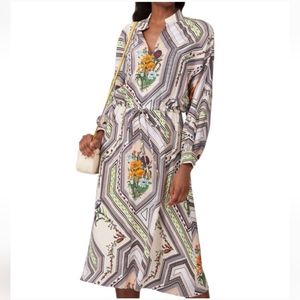 Tory Burch Cream Midi Dress with Floral & Geometric Print Size XL